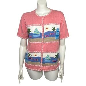 Designers Originals Studio Cardigan Sweater Size L Pink Seaside Coastal Grandma